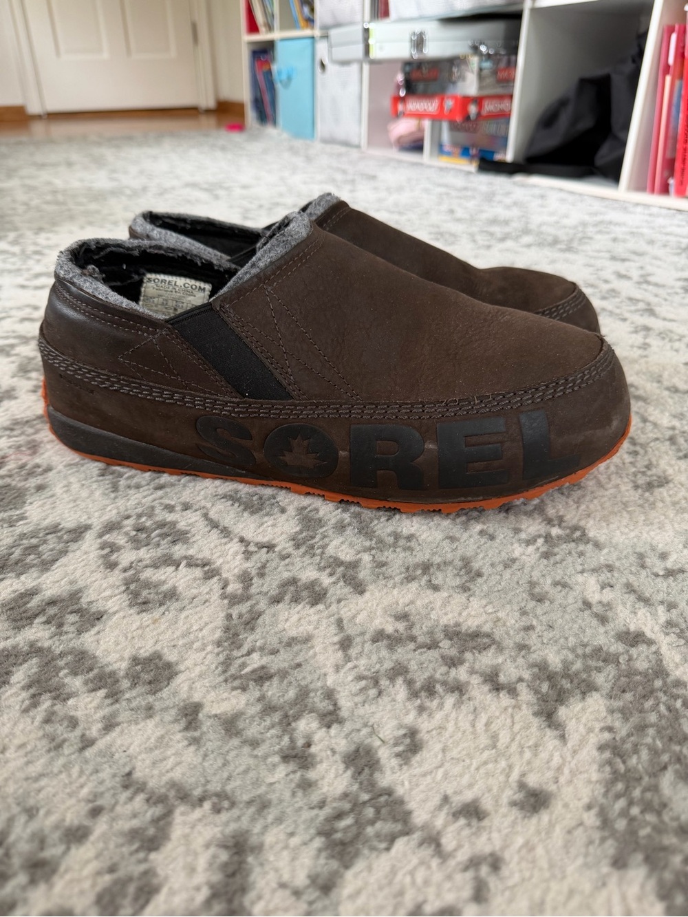 Sorel Brown Slip-On Snow Clog with Orange Sole